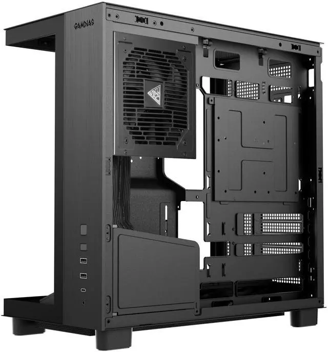 Alt view image 4 of 7 - Gamdias ATLAS M4, ATX pc case with 850W GOLD power supply, 4x120mm PWM ARGB fans, adjustable angle lower fan mount, Front-Mounted PSU Design