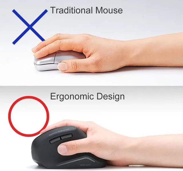 Alt view image 2 of 7 - SANWA Bluetooth Vertical Ergonomic Mouse, Blue LED Optical Mice, 3 Adjustable DPI 800/1200 / 1600, 6 Buttons, for PC Laptop Computer MacBook, Black, GMAERGBT11