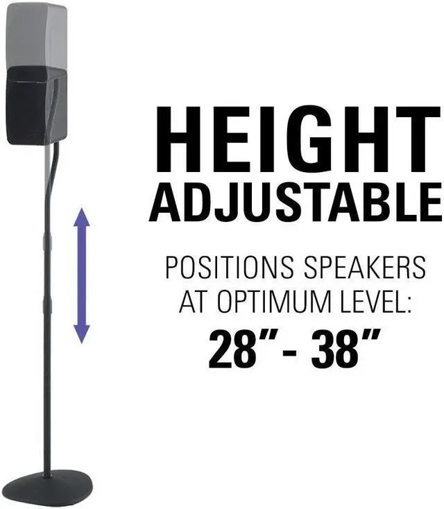 Alt view image 4 of 6 - Sanus Adjustable Height Speaker Stand - Extends 28" to 38" - Holds Satellite & small Bookshelf Speakers (i.e. Bose, Harmon Kardon, Polk, JBL, KEF, Klipsch, Sony and others) - Set of 2 - Model: HTBS