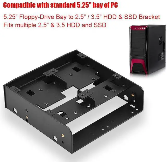 Alt view image 3 of 7 - Oumij 2.5" / 3.5" HDD/SSD to 5.25" Floppy-Drive Bay Computer Mounting Bracket Compatible with Standard 5.25inch Bay of PC Supports 7mm - 15mm 2.5inch HDD Floppy-Drive Adapter Bracket