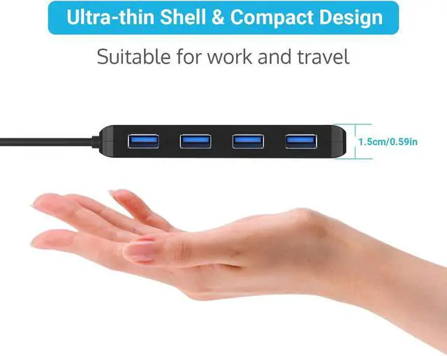 Alt view image 6 of 6 - USB 3.0 Hub Splitter - USB Extender 4 Port USB Ultra Slim Data Hub with Individual Power Switch and LED
