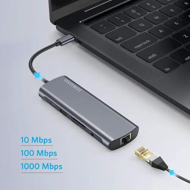 Alt view image 6 of 6 - MacBook Pro USB Adapter USB C Hub, 9 in 1 Type C Dongle for Mac Pro/Air 2019 2018, USB-C to 4K HDMI Adapter with Ethernet,100W PD,3 USB 3.0 Ports,SD/TF Card Solts and Audio for Type C Devices