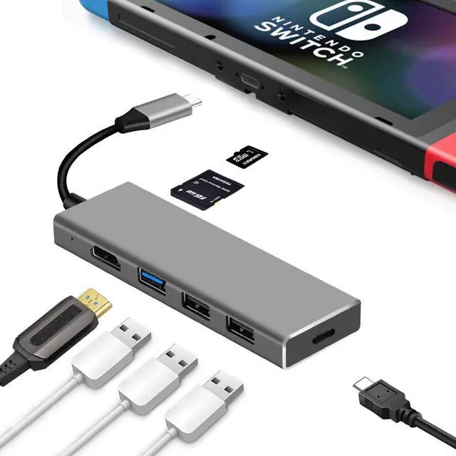 Main image of 7 in 1 Aluminum Alloy Portable Switch Dock HDMI USB 3.1 Type C Hub TV Docking Station for Nintendo Switch Samsung S8 / S9 / S10+(Plus) Dex Station, 2019/2018/2017 MacBook Pro