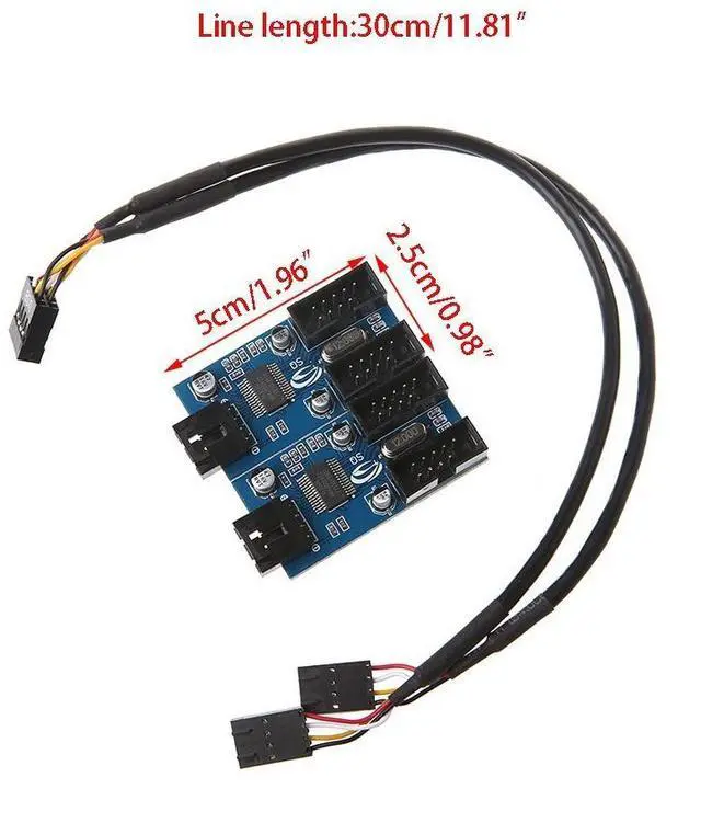 Alt view image 7 of 7 - 9pin USB Header Male 1 to 4 Female Extension Cable Card Motherboard 9-Pin USB HUB USB 2.0 9 pin Connector Adapter Port Multilier