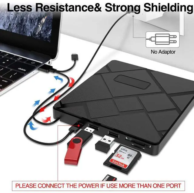 Alt view image 2 of 6 - External DVD CD Drive, USB 3.0 Type C Portable CD/DVD +/-RW Disk Player Burner Writer with SD/TF Card Reader/2 USB Hub Data Transfer for Mac OS MacBook Pro/Air iMac Laptop Windows Desktop