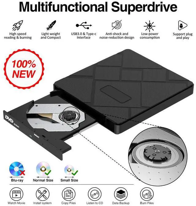 Alt view image 4 of 6 - External DVD CD Drive, USB 3.0 Type C Portable CD/DVD +/-RW Disk Player Burner Writer with SD/TF Card Reader/2 USB Hub Data Transfer for Mac OS MacBook Pro/Air iMac Laptop Windows Desktop