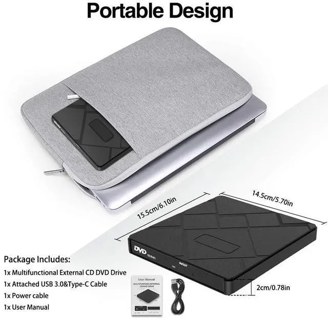 Alt view image 6 of 6 - External DVD CD Drive, USB 3.0 Type C Portable CD/DVD +/-RW Disk Player Burner Writer with SD/TF Card Reader/2 USB Hub Data Transfer for Mac OS MacBook Pro/Air iMac Laptop Windows Desktop