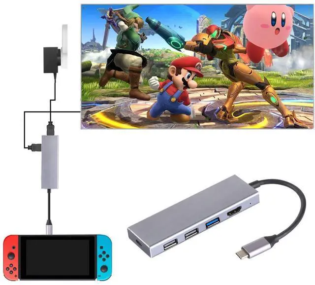 Alt view image 2 of 5 - 7 in 1 Aluminum Alloy Portable Switch Dock HDMI USB 3.1 Type C Hub TV Docking Station for Nintendo Switch Samsung S8 / S9 / S10+(Plus) Dex Station, 2019/2018/2017 MacBook Pro