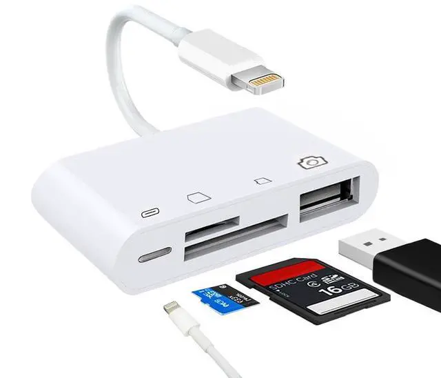 Alt view image 3 of 7 - 4 in 1 SD TF Card Reader Compatible iPhone iPad iPod,USB OTG Camera Connection Kit SD T-Flash Card Reader Work with Hubs Keyboards Audio/MIDI Interfaces Ethernet Adapter (White)