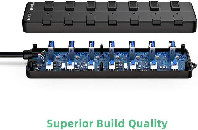 Alt view image 5 of 7 - USB HUB 3.0, Super Speed 7-Port USB Data Hub with Individual On/Off Switches and Power LED, with 4ft/1.2m Long Cable USB Extension for Laptop?PC Computer and More