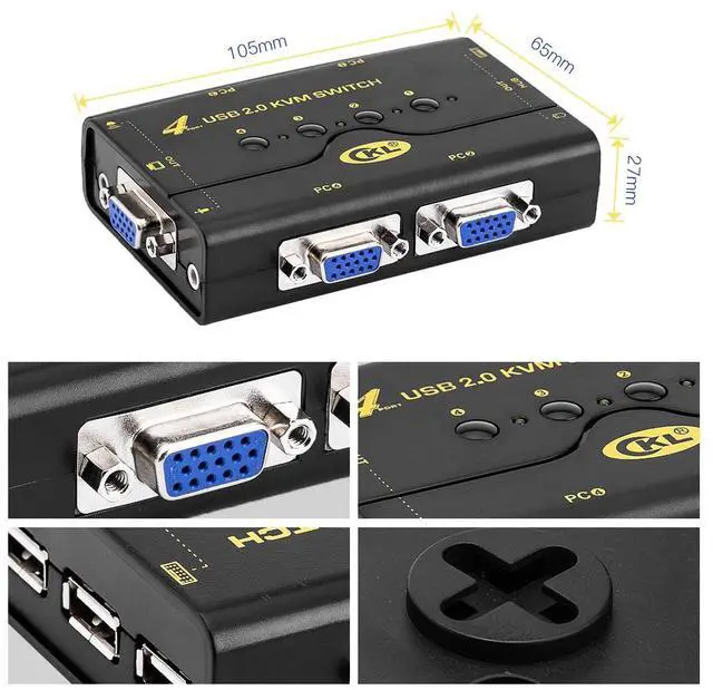 Alt view image 4 of 5 - 41UA USB 2.0 VGA KVM Switch with USB Hub + Cables Support Audio Microphone 2048x1536 (4 Port Manual)