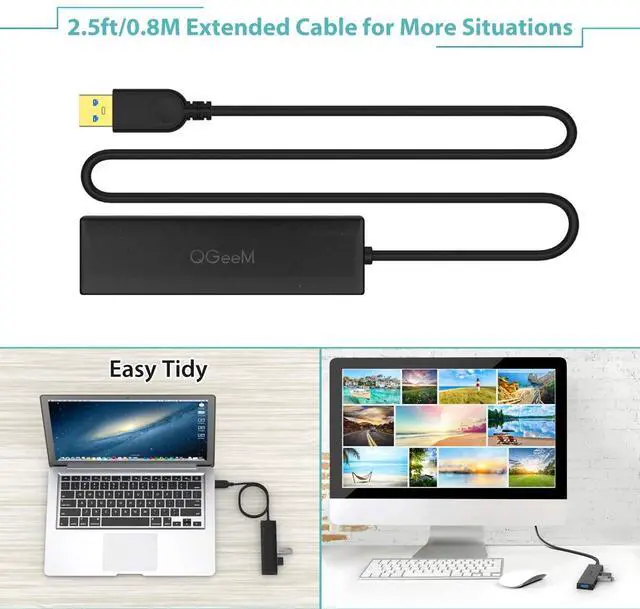 Alt view image 6 of 7 - USB 3.0 Hub, 5 in 1 USB Hub for Laptop 2.5Ft Extended Cable Hub 5-Port USB 3.0&SD&TF Card Reader Hub Compatible with MacBook Air,MacBook,iMac,Surface Pro,Ultra-Slim Data USB Hub