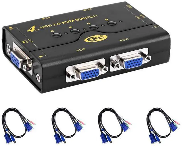 Main image of 41UA USB 2.0 VGA KVM Switch with USB Hub + Cables Support Audio Microphone 2048x1536 (4 Port Manual)