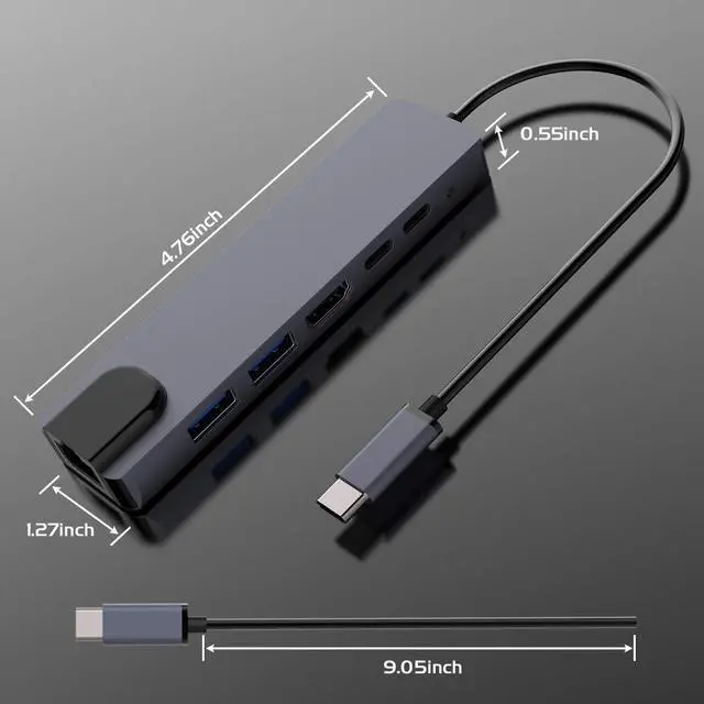Alt view image 6 of 6 - USB C Hub, USB Type C Adapter with 4K HDMI, RJ45 Ethernet, USB C Power Delivery, 2 USB 3.0 Ports, Compatible with MacBook Pro, Type-C Windows Laptops