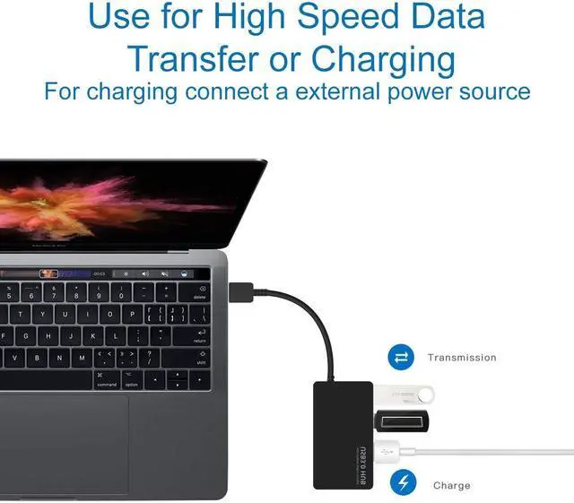 Alt view image 5 of 5 - 4-Port USB 3.0 Data Hub Compatible with MacBook Mac Pro/Mini iMac Surface Pro XPS Notebook PC USB Flash Drives Mobile HDD