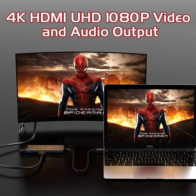 Alt view image 3 of 6 - USB C Hub, USB Type C Adapter with 4K HDMI, RJ45 Ethernet, USB C Power Delivery, 2 USB 3.0 Ports, Compatible with MacBook Pro, Type-C Windows Laptops