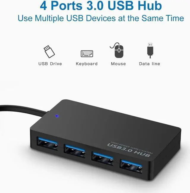 Alt view image 3 of 5 - 4-Port USB 3.0 Data Hub Compatible with MacBook Mac Pro/Mini iMac Surface Pro XPS Notebook PC USB Flash Drives Mobile HDD
