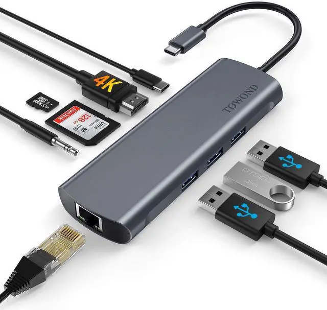 Main image of MacBook Pro USB Adapter USB C Hub, 9 in 1 Type C Dongle for Mac Pro/Air 2019 2018, USB-C to 4K HDMI Adapter with Ethernet,100W PD,3 USB 3.0 Ports,SD/TF Card Solts and Audio for Type C Devices