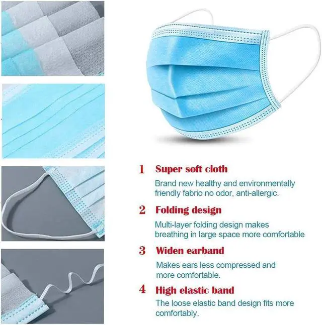 Alt view image 5 of 11 - 200 Pcs 3 Layer Disposable Face Masks