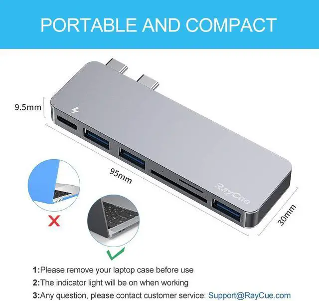 Alt view image 6 of 7 - USB C Hub, 6 in 1 Type C Aluminum Hub Adapter MacBook Pro Accessories with 3 x USB 3.0 Ports, TF/SD Card Reader, USB C Port with 40Gb/S Speed, Support for MacBook Pro 13? and 15?2016-2018