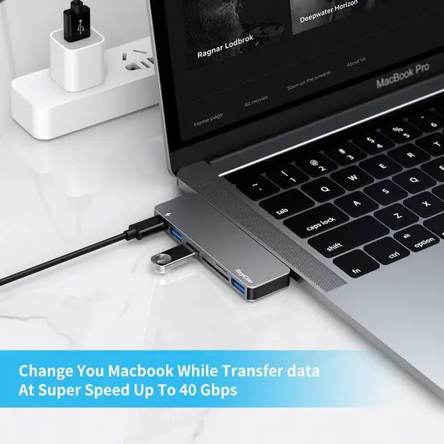 Alt view image 2 of 7 - USB C Hub, 6 in 1 Type C Aluminum Hub Adapter MacBook Pro Accessories with 3 x USB 3.0 Ports, TF/SD Card Reader, USB C Port with 40Gb/S Speed, Support for MacBook Pro 13? and 15?2016-2018