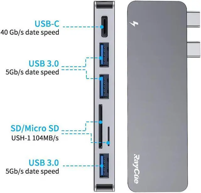 Alt view image 4 of 7 - USB C Hub, 6 in 1 Type C Aluminum Hub Adapter MacBook Pro Accessories with 3 x USB 3.0 Ports, TF/SD Card Reader, USB C Port with 40Gb/S Speed, Support for MacBook Pro 13? and 15?2016-2018