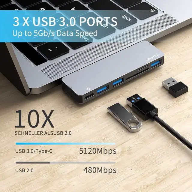 Alt view image 3 of 7 - USB C Hub, 6 in 1 Type C Aluminum Hub Adapter MacBook Pro Accessories with 3 x USB 3.0 Ports, TF/SD Card Reader, USB C Port with 40Gb/S Speed, Support for MacBook Pro 13? and 15?2016-2018