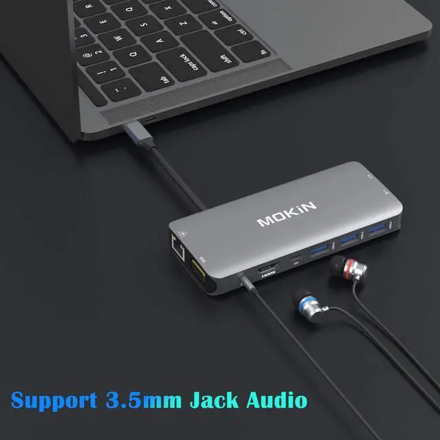 Alt view image 7 of 7 - USB C Hub Multiport Adapter - 10 in 1 Portable Dongle with 4K HDMI, VGA, Ethernet, 3 USB Ports, Audio, PD Charger, SD/Micro SD Card Reader Compatible for MacBook Pro, XPS More Type C Devices.
