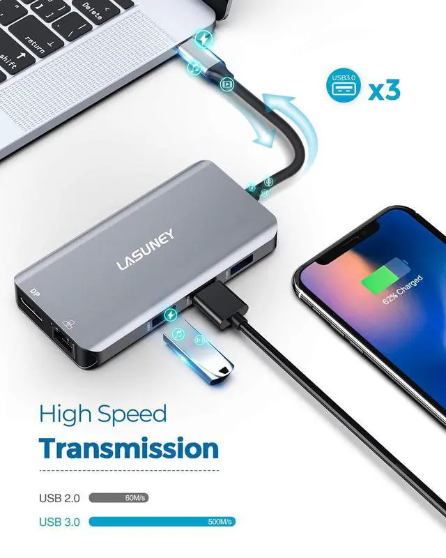 Alt view image 5 of 7 - Triple Display 10 in 1 USB Type C HUB with to 2 HDMI, Displayport, PD3.0, Ethernet, 3 USB Ports, SD/TF, Multiport Adapter Docking Station Dongle for Laptop