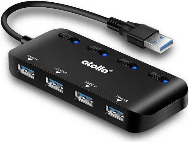 Main image of USB 3.0 Hub Splitter - USB Extender 4 Port USB Ultra Slim Data Hub with Individual Power Switch and LED