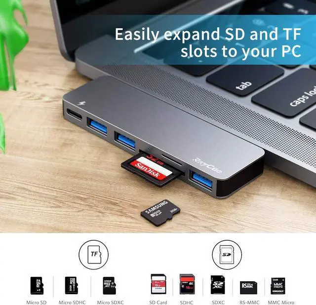 Alt view image 5 of 7 - USB C Hub, 6 in 1 Type C Aluminum Hub Adapter MacBook Pro Accessories with 3 x USB 3.0 Ports, TF/SD Card Reader, USB C Port with 40Gb/S Speed, Support for MacBook Pro 13? and 15?2016-2018