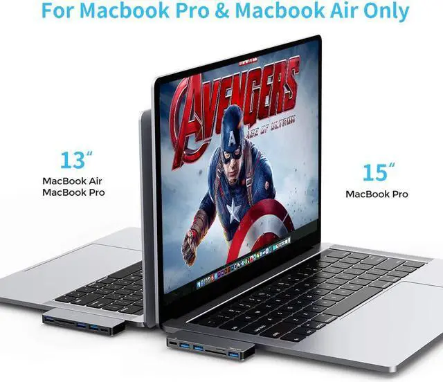 Alt view image 7 of 7 - USB C Hub, 6 in 1 Type C Aluminum Hub Adapter MacBook Pro Accessories with 3 x USB 3.0 Ports, TF/SD Card Reader, USB C Port with 40Gb/S Speed, Support for MacBook Pro 13? and 15?2016-2018