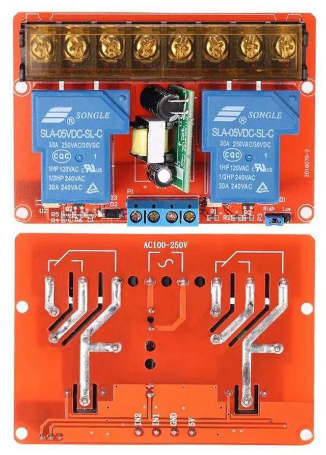 Alt view image 4 of 4 - 2-channel 250VAC 30A Solid State Relay Module Board High/Low Level Trigger