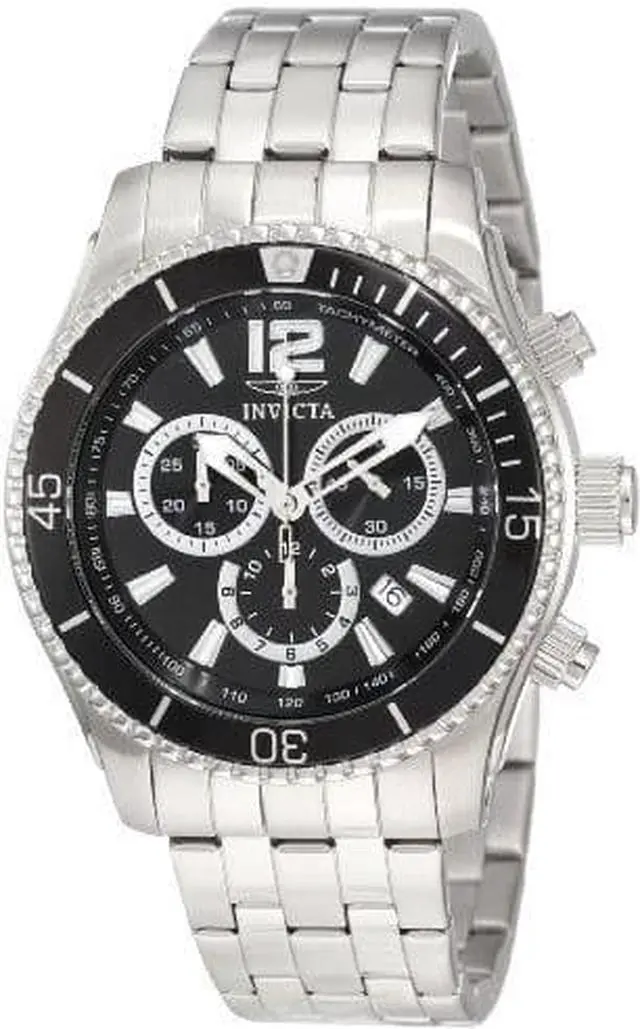Alt view image 10 of 12 - Invicta 0621 Men's Stainless Steel Black Dial Chronograph