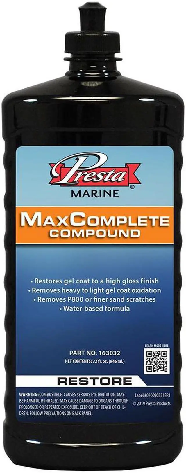 Alt view image 3 of 4 - Presta MaxComplete - Professional Grade Cutting Compound for Watercraft and RVs/Produces High-Gloss Finish / 32 Oz. (163032)