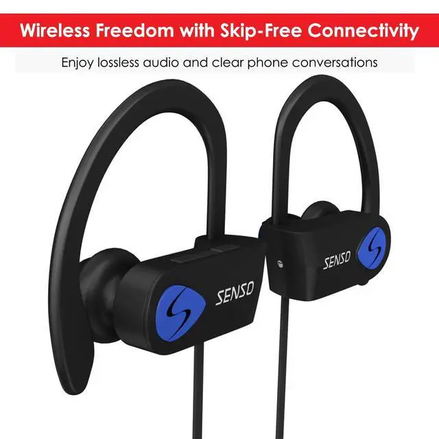 Alt view image 3 of 7 - Bluetooth Headphones, Best Wireless Sports Earphones w/Mic IPX7 Waterproof HD Stereo Sweatproof Earbuds for Gym Running Workout 8 Hour Battery Noise Cancelling Headsets (Black Blue)