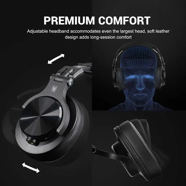 Alt view image 6 of 7 - OneOdio A70 Bluetooth Over Ear Headphones, Studio Headphones with Shareport, Foldable, Wired and Wireless Professional Monitor Recording Headphones with Stereo Sound for Electric Drum Piano Guitar Amp