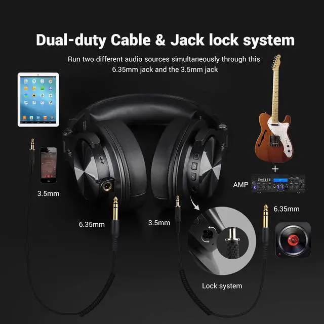 Alt view image 2 of 7 - OneOdio A70 Bluetooth Over Ear Headphones, Studio Headphones with Shareport, Foldable, Wired and Wireless Professional Monitor Recording Headphones with Stereo Sound for Electric Drum Piano Guitar Amp