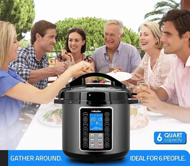 Alt view image 4 of 7 - Mueller UltraPot 6Q Pressure Cooker Instant Crock 10 in 1 Pot with German ThermaV Tech, Cook 2 Dishes at Once, BONUS Tempered Glass Lid incl, Saute, Steamer, Slow, Rice, Yogurt, Maker, Sterilizer