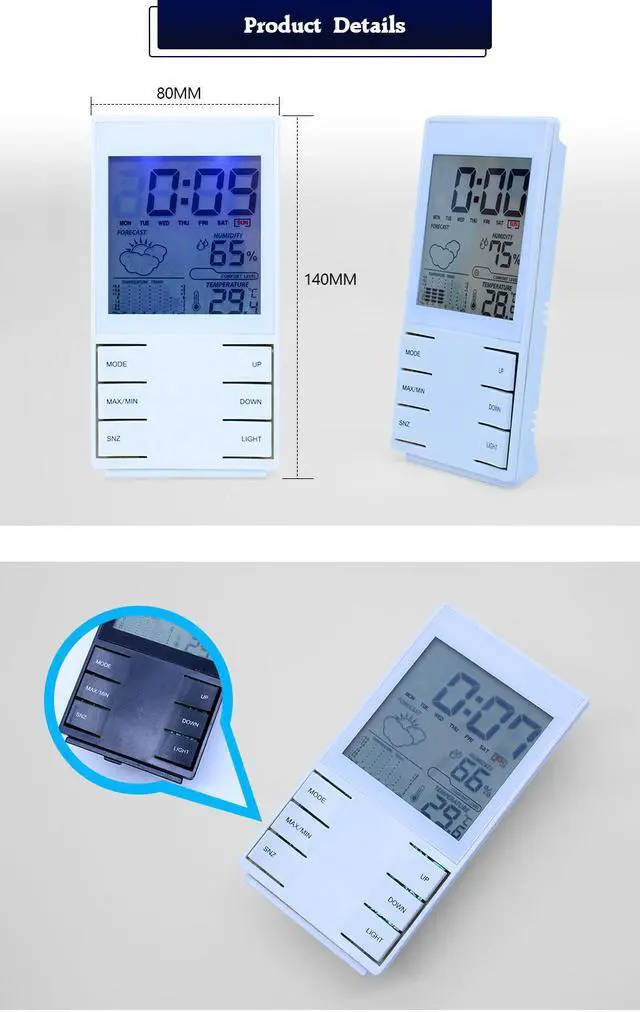 Alt view image 7 of 7 - OUTEST Digital Temperature Humidity clock Weather forecast station meter with weather station barometer Alarm clock CX-505 (Black)