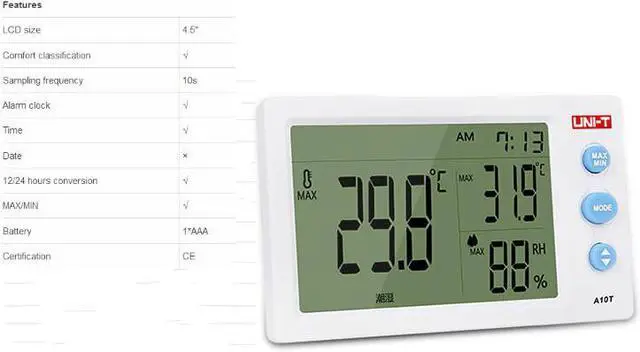 Alt view image 6 of 7 - UNI-T A10T Digital LCD Thermometer Temperature Humidity Meter Clock Hygrometer Of Weather Station Tester With Alarm Clock