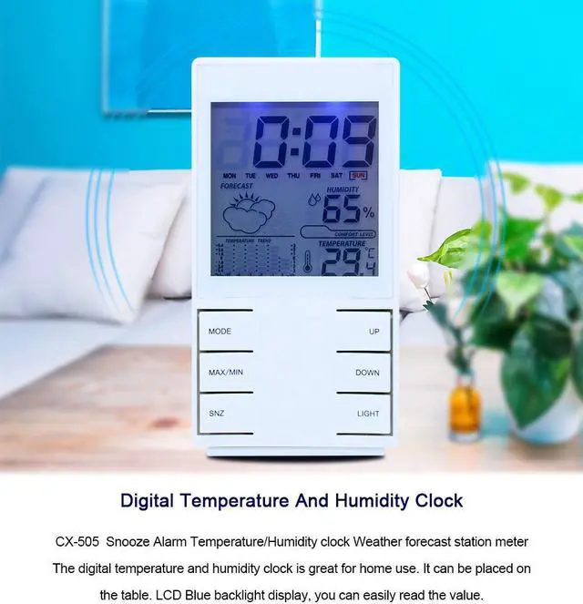 Alt view image 2 of 7 - OUTEST Digital Temperature Humidity clock Weather forecast station meter with weather station barometer Alarm clock CX-505 (Black)
