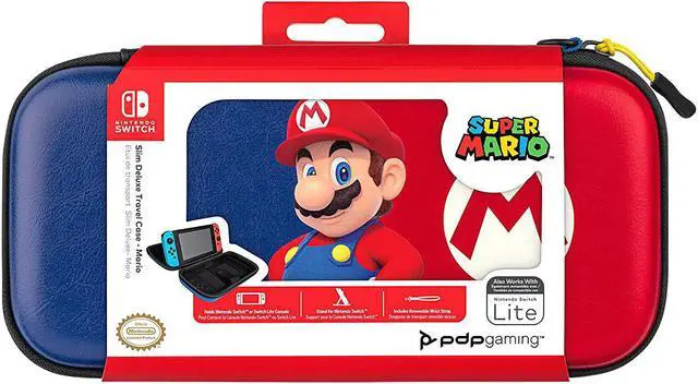 Alt view image 8 of 13 - Power Pose Mario Slim Deluxe Travel Case - Super Mario Edition - Integrated Stand - Compatible with Nintendo Switch, Switch Lite, and OLED - Nylon Wrist Strap - Unique console lift strap