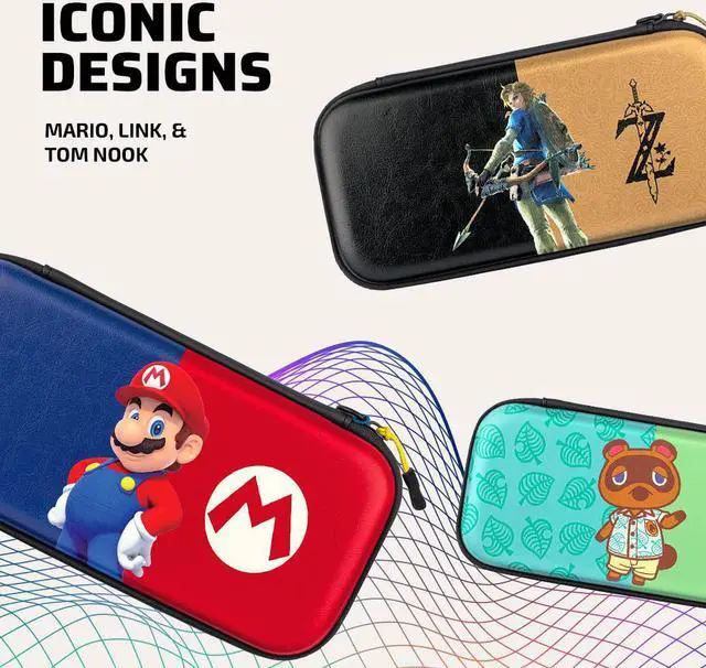 Alt view image 12 of 13 - Power Pose Mario Slim Deluxe Travel Case - Super Mario Edition - Integrated Stand - Compatible with Nintendo Switch, Switch Lite, and OLED - Nylon Wrist Strap - Unique console lift strap