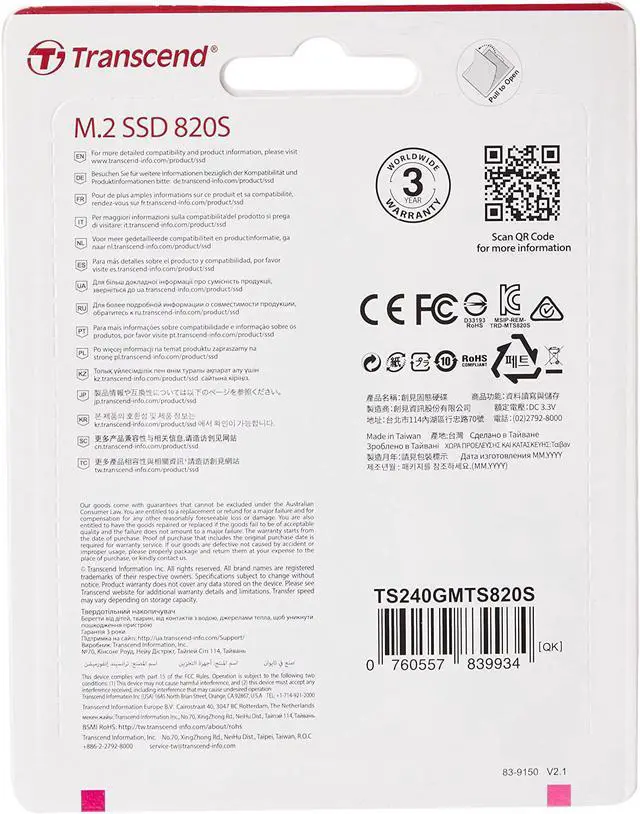 Alt view image 13 of 16 - 240GB Transcend M.2 SATA III 6Gb/s SSD MTS820S 3D TLC Flash 80mm Form Factor