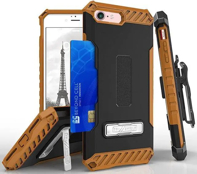 Alt view image 7 of 13 - BROWN TRI-SHIELD STAND CASE BELT CLIP HOLSTER STRAP CARD SLOT FOR iPHONE 7/8