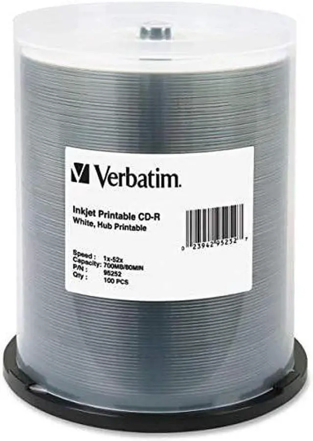 Alt view image 10 of 15 - Verbatim CD-R 700MB 52X White Inkjet Printable - 100pk Spindle