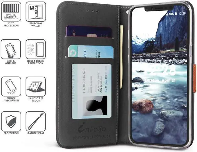 Alt view image 3 of 12 - Black/Brown Wallet Case Cover Stand Wrist Strap for Apple iPhone Xs Max 6.5"