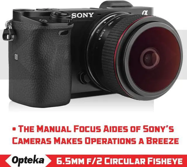 Alt view image 18 of 20 - Opteka 6.5mm f/2 HD MC Manual Focus Wide Angle Circular Fisheye Lens for Sony E-Mount A6600, A6500, A6400, A6300, A6100, A6000, A5100, A5000, A3000 and NEX Mirrorless Digital Cameras