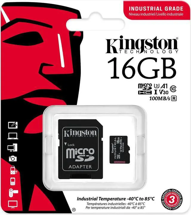 Alt view image 8 of 20 - Kingston 16GB Industrial microSD UHS-I U3 V30 A1 Memory Card, Includes SD adapter SDCIT2/16GB